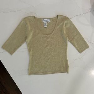 Joseph A. Gold Sparkle Scoop Neck Top, Size Small
